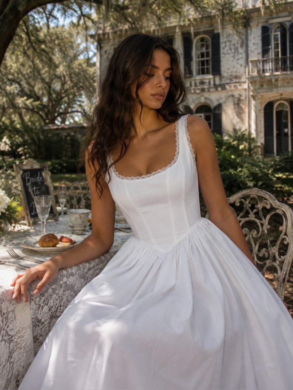 Danielle Guizio Bielli Corset Midi Dress, White, Size L, NWT, cotton